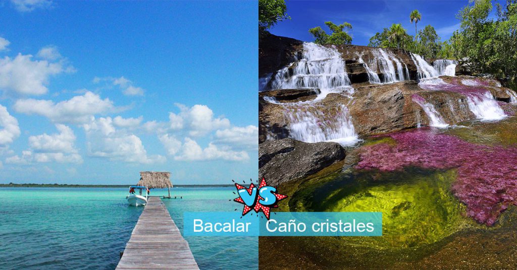 4.- Bacalar, México vs Caño cristales, Colombia: Bacalar conocido comúnmente como la laguna de los siete colores es un excelente destino para vacacionar, mientras que la joya colombiana ofrece uno de los fenómenos más sorprendentes debido a sus diferentes tonalidades azul, verde, rojo, negro y amarillo.
