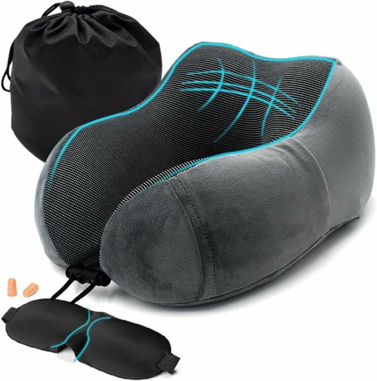 Almohada de viaje + antifaz para dormir + tapones de oídos